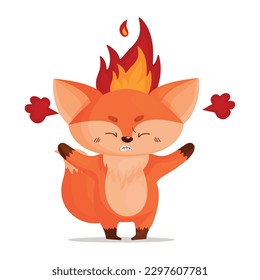 little angry fox with fire expression and open hands. Drawn in cartoon style. Vector illustration for designs, prints and patterns. 