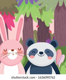 little animal cartoon character forest foliage nature landscape vector illustration