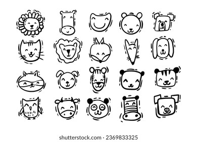 Little animal head vector set hand drawn illustration