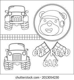 Little animal offroader, vector cartoon, Cartoon isolated vector illustration, Creative vector Childish design for kids activity colouring book or page. 