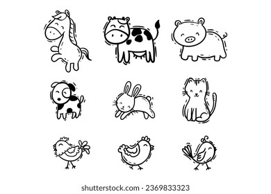 Little animals set vector hand drawn illustratipn