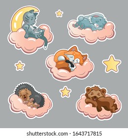 little animals sleep on clouds stickers for children