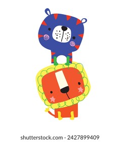 Сute little animals. Vector illustration, isolated on a white background. Concept for children print.
