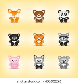 Little animals vector set. Cute toys.