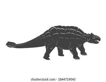 Little Ankylosaurus cartoon baby. Jurassic period dinosaur icon isolated on white. Armored dinosaur black and white vector illustration.