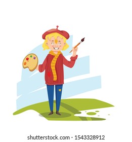 little artist with brush vector illustration