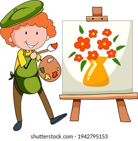 Little artist drawing the picture cartoon character isolated illustration