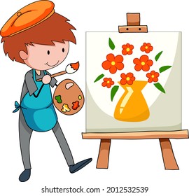 Little artist drawing the picture cartoon character isolated illustration