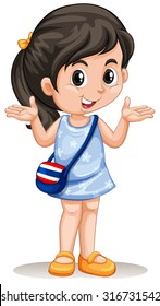 Little asian girl with handbag illustration