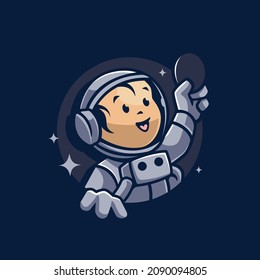 Little Astronaut Baby Holding Coin Illustration