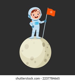 little astronaut costume and stand on moon holding flag