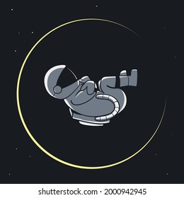 little astronaut floating in an open space alone 