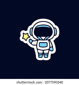 Little astronaut holding star illustration. Vector graphics for t-shirt prints and other uses.