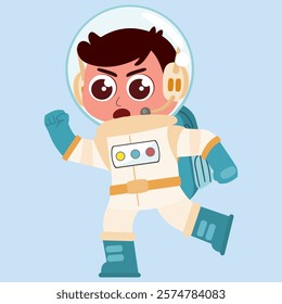 Little astronaut kid in action, exploring space with energy and excitement. Great for kids' content and educational use