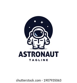 little astronaut kid cartoon mascot logo vector design, spaceman suit icon Illustration with stars at night background.