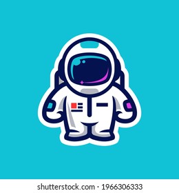 little astronaut kid cartoon mascot logo vector design, spaceman suit icon Illustration with stars at night background