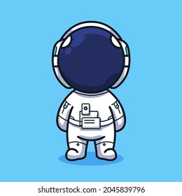 Little Astronaut on the sky with moon and rocket in cute line art illustration style