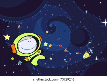 Little astronaut in an open space