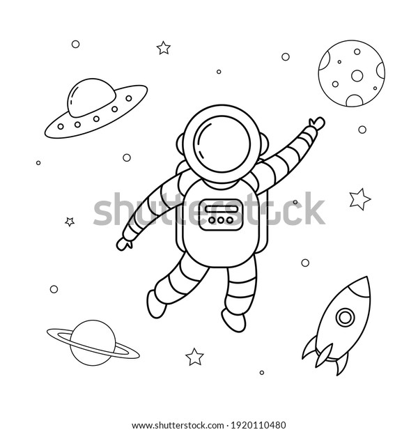 Little Astronaut Outer Space Outline Children Stock Vector (Royalty ...