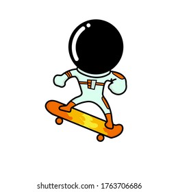 Little astronaut rides on skateboard, good for print, t shirt design, sticker, drawing, doodles, art