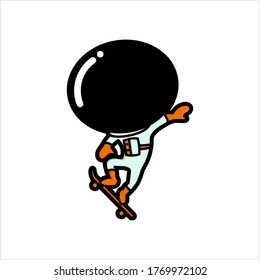 Little astronaut rides on skateboard, good for print, t shirt design, sticker, drawing, doodles, art