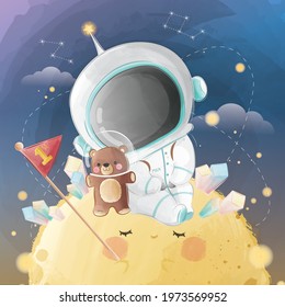 Little Astronaut Sitting on Moon