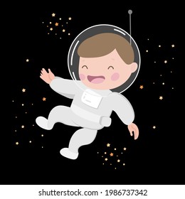 
little astronaut in space on the black background
