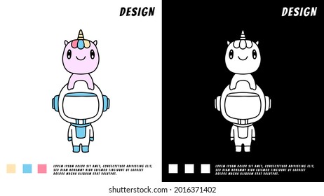 little astronaut and unicorn cartoon. illustration for t shirt, poster, logo, sticker, or apparel merchandise.