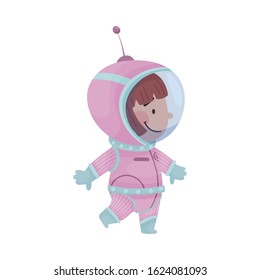 Little Astronaut Wearing Spacesuit Exploring the Moon Vector Illustration