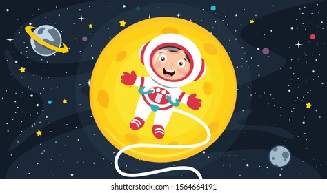 Little Atsronaut Making Research At Space