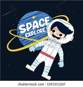 Little Atsronaut Making Research At Space 