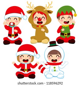 Little babies dressed in adorable Christmas costumes