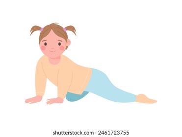 Little baby active girl crawling, action of cute curious funny child vector illustration