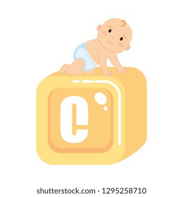 little baby with alphabet block toy