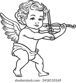 Little baby Angel Cupid with Wings Classic Drawing