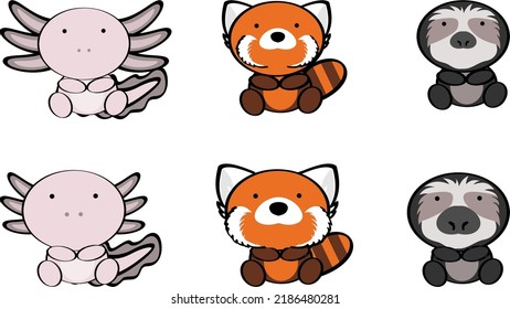 little baby animals character cartoon set pack chibi style in vector format