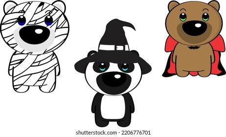 caricatura de personajes de pequeños animales de bebé con disfraces de halloween set ilustración en formato vectorial