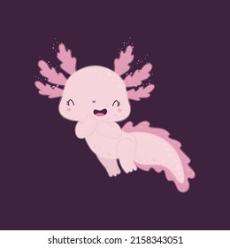 Little baby axolotl isolated. Vector illustration of a cute sea fish. Cute little illustration of axolotl for kids, baby book, fairy tales, baby shower invitation, textile t-shirt, sticker.