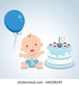 Little baby boy birthday. Vector illustration of a baby boy celebrating his first birthday.