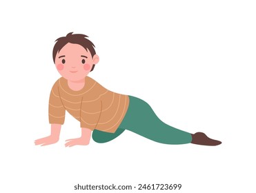 Little baby boy crawling, funny child playing on home floor vector illustration