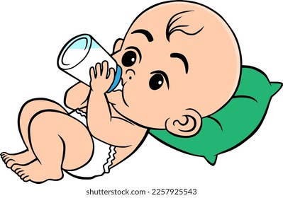 little baby boy drink milk from bottle