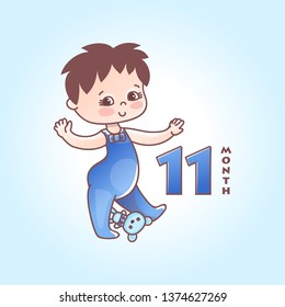 Little baby boy. The eleven months of a baby. Vector Illustration isolated