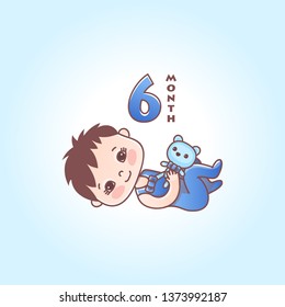 Little baby boy. The six months of a baby. Vector Illustration isolated