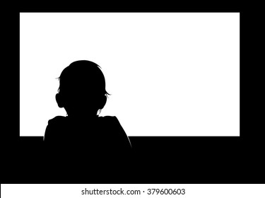 Little baby boy watching blank white television screen. Easy editable layered vector illustration. 