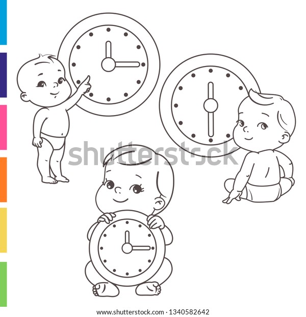 Little Baby Clocks Time Baby Children Stock Vector Royalty Free 1340582642