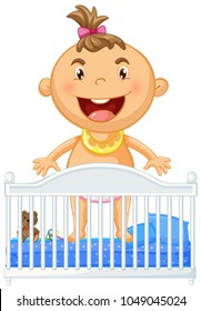Little baby in crib smiling illustration