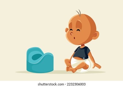 
Little Baby Curious About Potty Training Vector Cartoon Illustration. Cute infant wondering about using the restroom 
