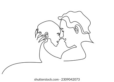 little baby and dad hugging laughing heads line art