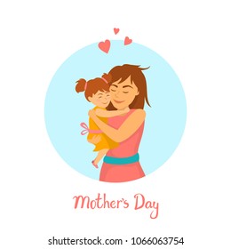 little baby daughter hugging mom cute sweet happy mother day isolated vector illustration scene