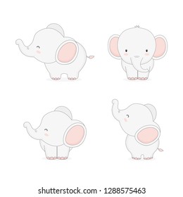 Little baby elephant cartoon in different pose. Vector illustration.